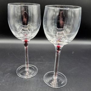 Art Glass Handblown Wine Glass Pair w/Red Glass